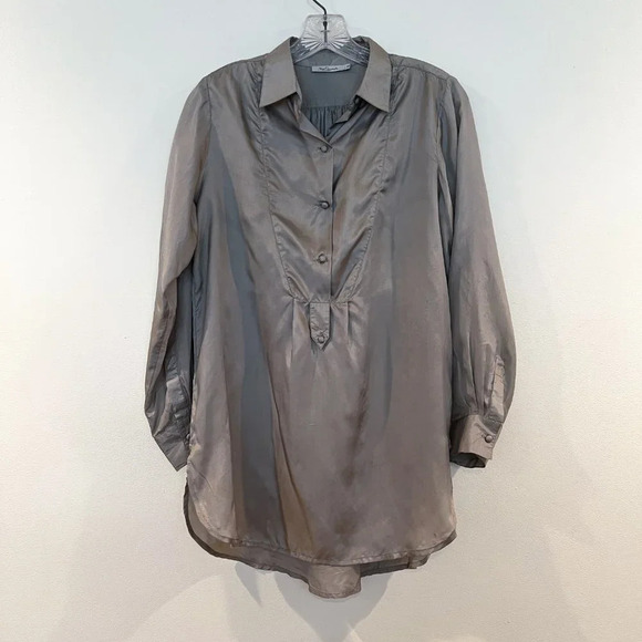 Mes Demoiselles 100% Silk Green Button Down Classic Designer Shirt Blouse 38 - Picture 2 of 10